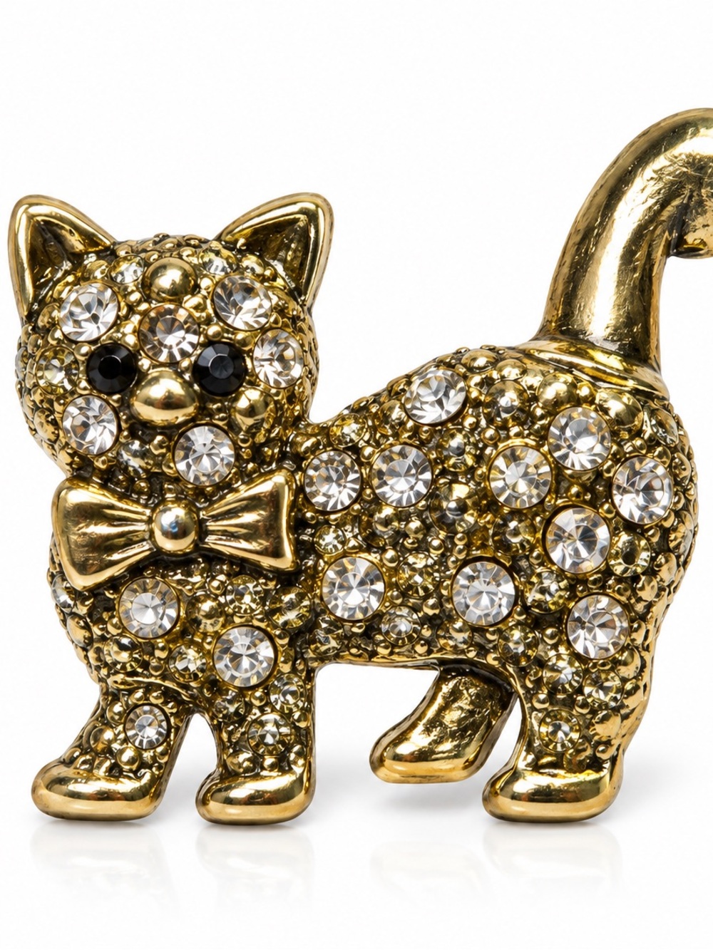 Elegant Gold Cat Brooch with Crystals